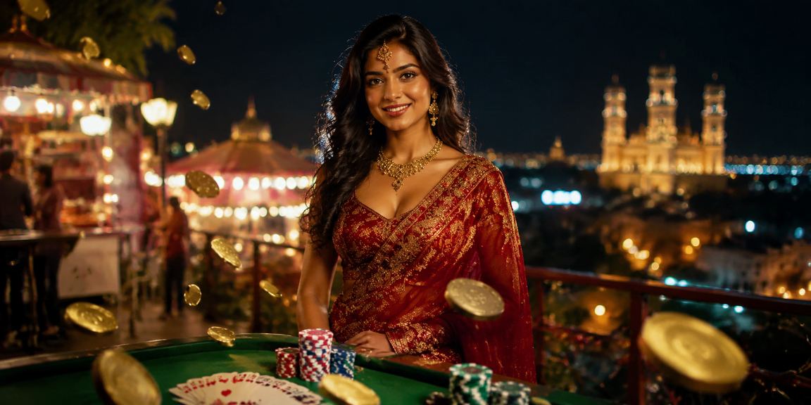 Night market scene with poker game in India