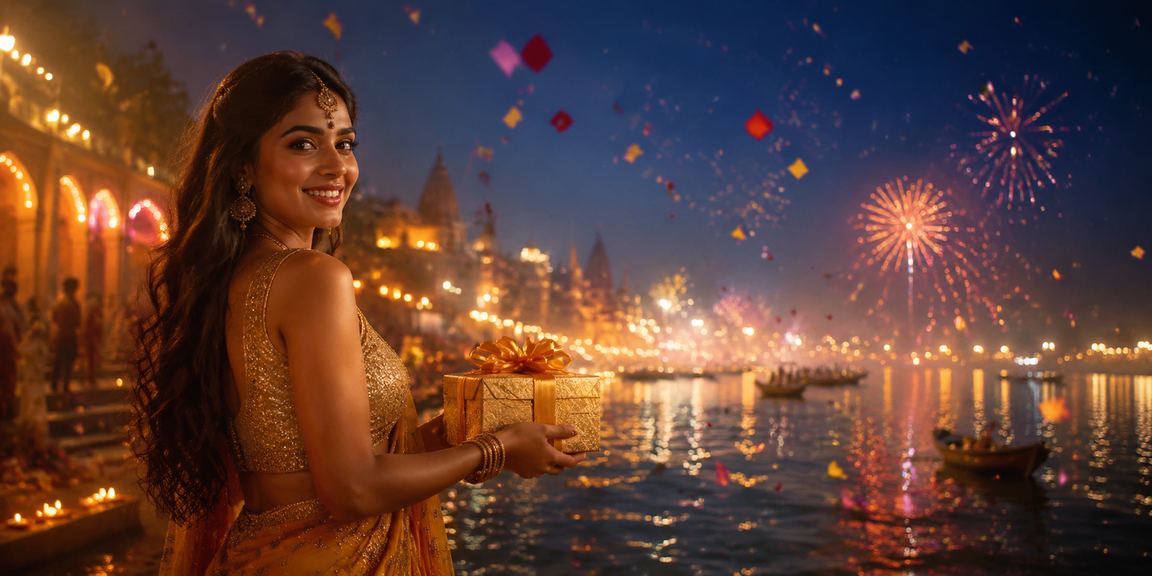 Casino entertainment scene at Varanasi ghat with India model